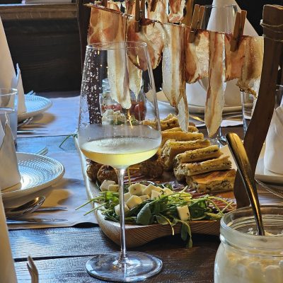 Croatian charcuterie, cheese and wine tasting board on a Zagreb Bites tour